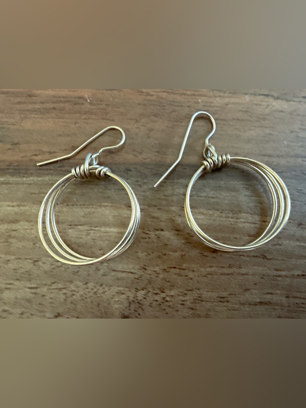 Delicate Gold Tone Multi-Hoop Wire Drop Earrings